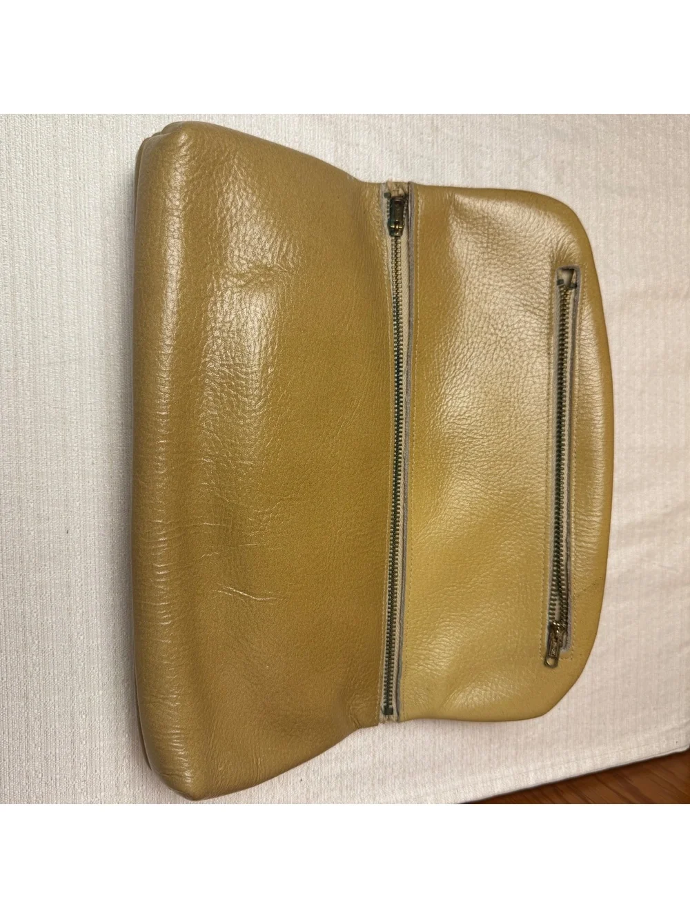 Vintage Tan Leather Clutch Purse Soft Foldover Minimalist Envelope Handbag